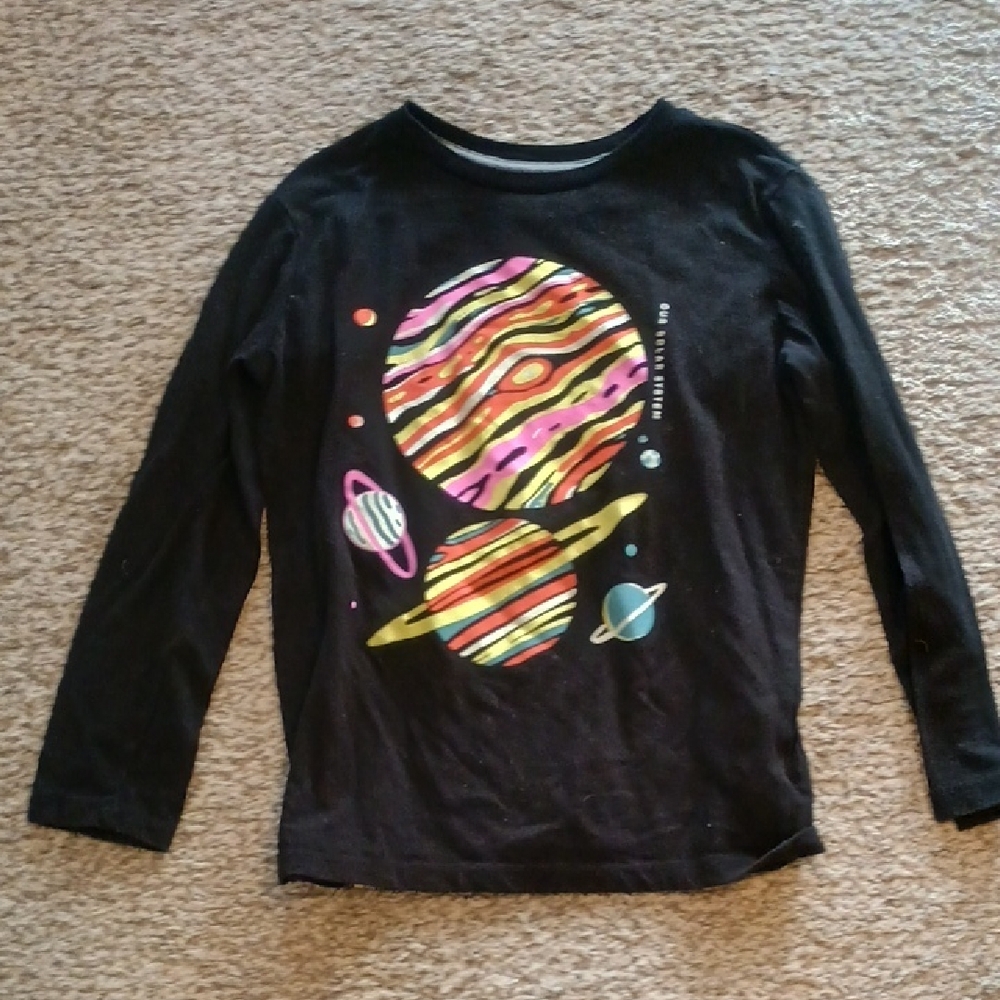 Kids Black Long-Sleeve Space Graphic Tee - Multicolor Planets